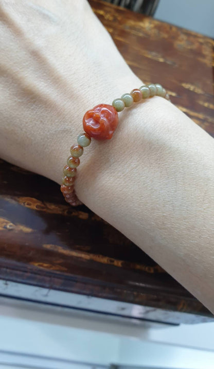 Red Jade Budai Prosperity Bracelet 16cm Natural Type A Jadeite Beads