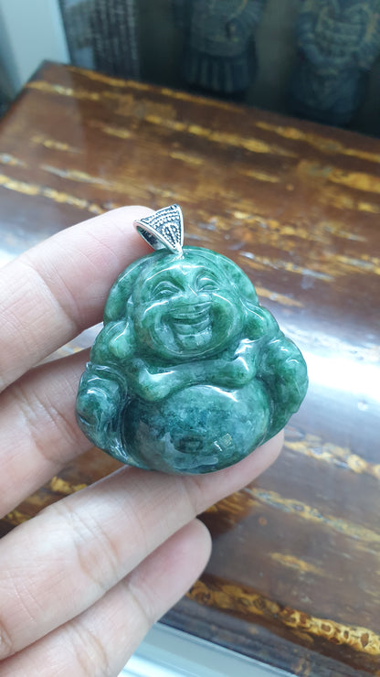 Jade Budai Pendant | Sterling Silver & Type A Natural Jadeite | Wealth Magnet Luckycharm