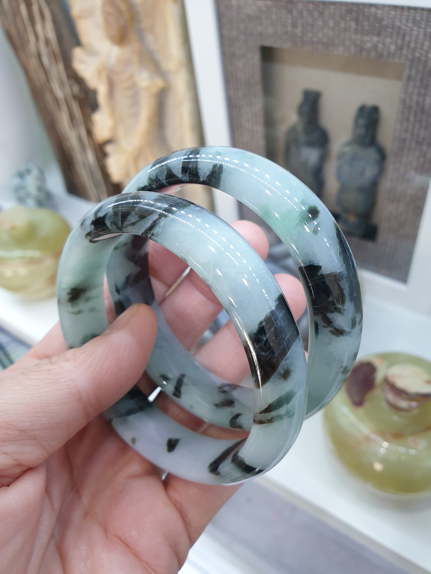 Rare Jadeite Bangles S55.5-59 Natural Lavender Green Black Jade