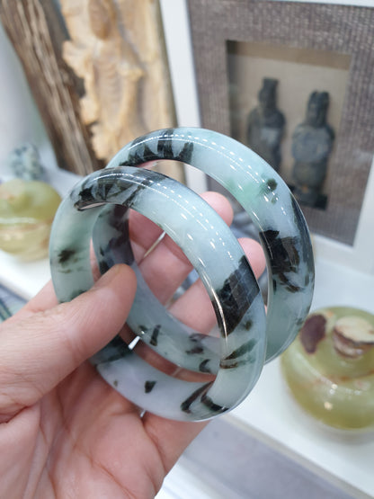 Rare Jadeite Bangles S55.5-59 Natural Lavender Green Black Jade