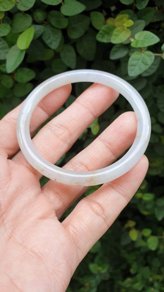 Jade Cylindrical Vintage Bangle S58.3 Type A Myanmar Jadeite Icy Organic Look