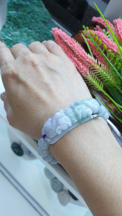 Lavender Jade Pixiu Bracelet 17cm Fei Cui Type A Myanmar Jadeite Wealth Wristband