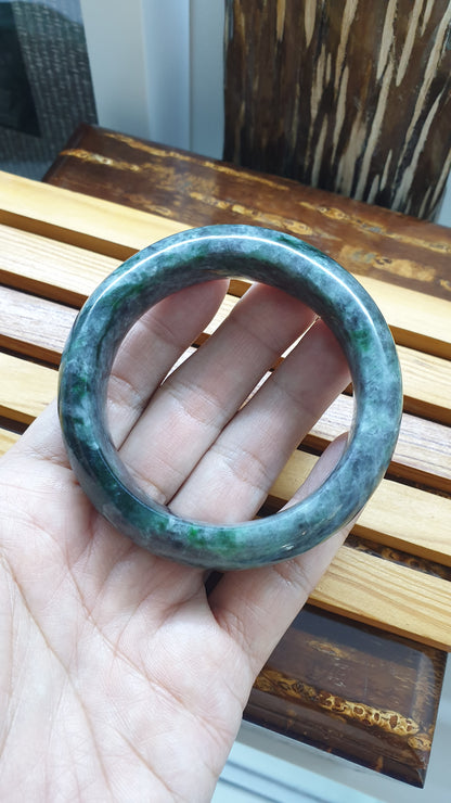 Natural Black Green Jadeite Bangle S57 Fei Cui Type A Myanmar Jade