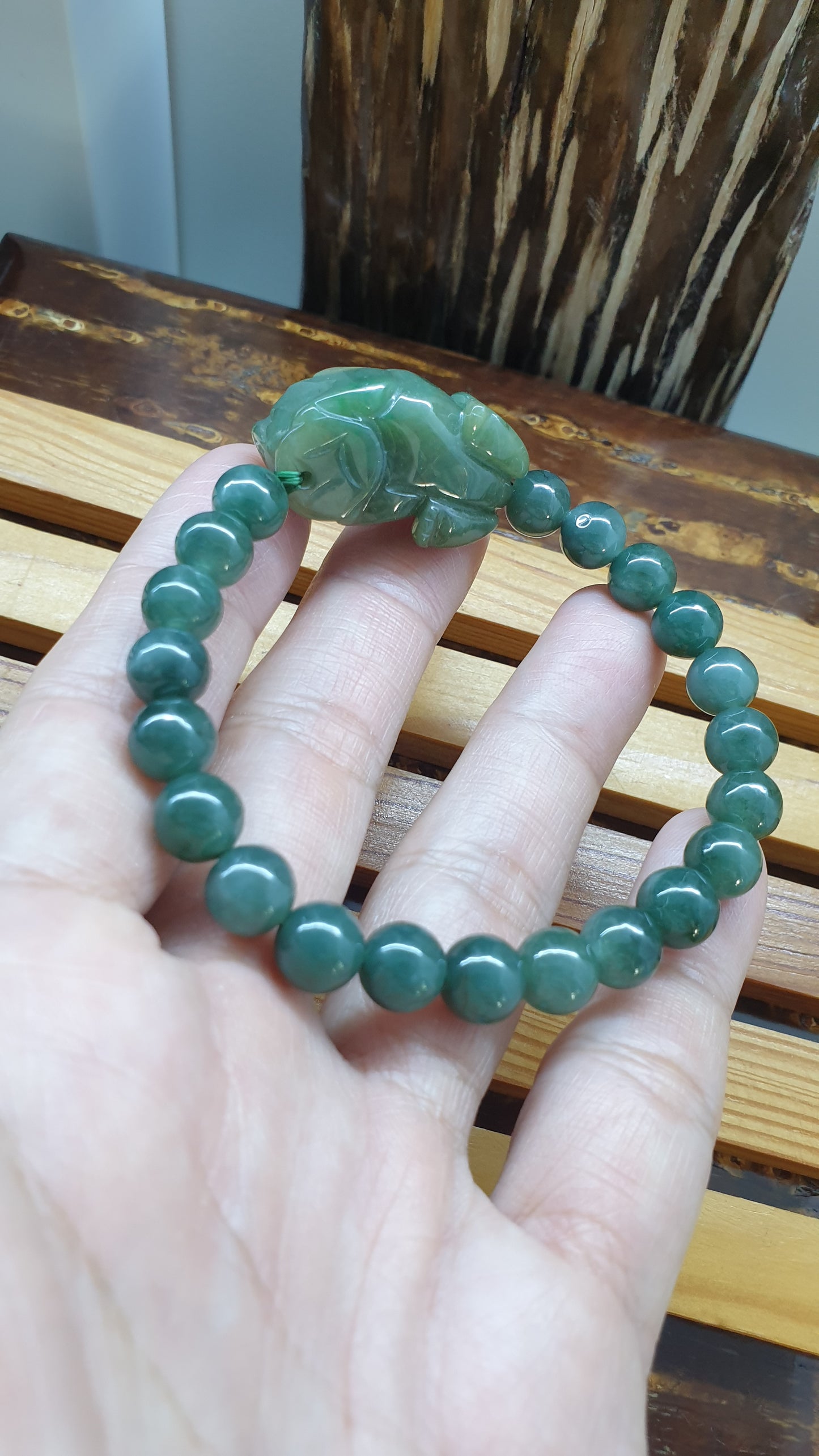 Jade Pixiu Fortune Magnet Bracelet 17cm Fei Cui Type A Myanmar Jadeite