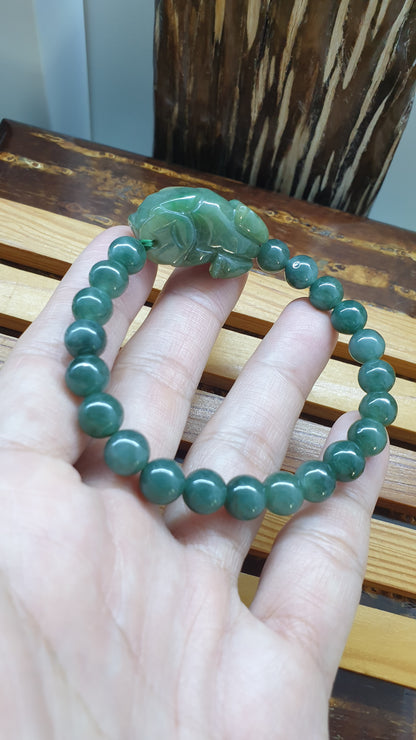 Jade Pixiu Fortune Magnet Bracelet 17cm Fei Cui Type A Myanmar Jadeite