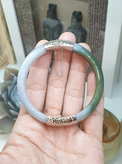 Lavender-Green Jade Split Bangle (S 60) | Sterling Silver | Type A Natural Jadeite | Eye Candy Wrist Accessory for Him or Her