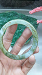 Honey Green Jade Slim Bangle S58.5 Myanmar Type A Jadeite 4.5mm Width