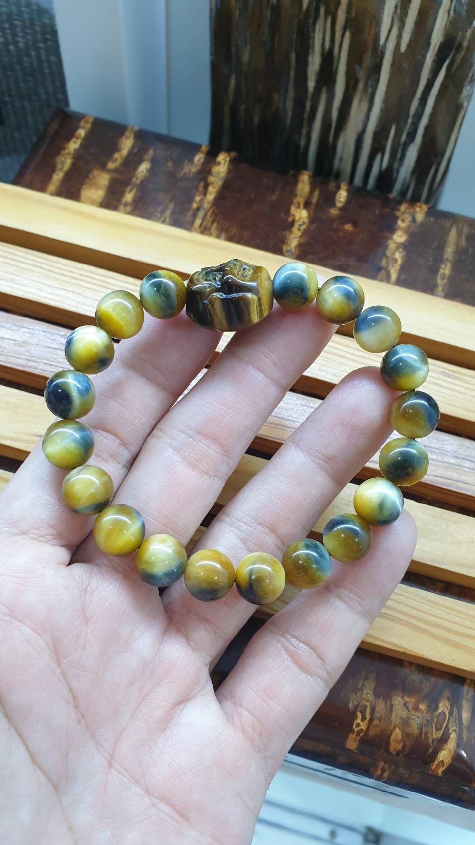 Tiger Eye Happy Buddha Prosperity Bracelets 17cm - Natural Stone Beads