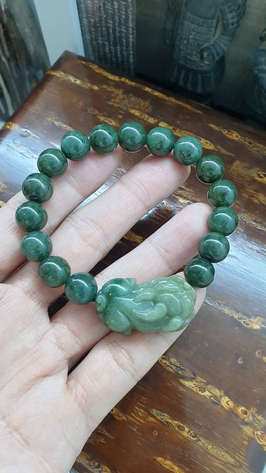 Jade Qilin Prosperity Bracelet, 17 cm (Selection) | Type A Natural Jadeite | His or Hers Luckycharm Wristcandy
