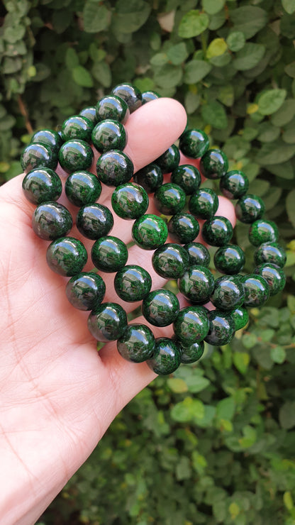 Mawsitsit Vintage Beads Bracelet 17cm Fei Cui Deep Chrome Green Natural Stone