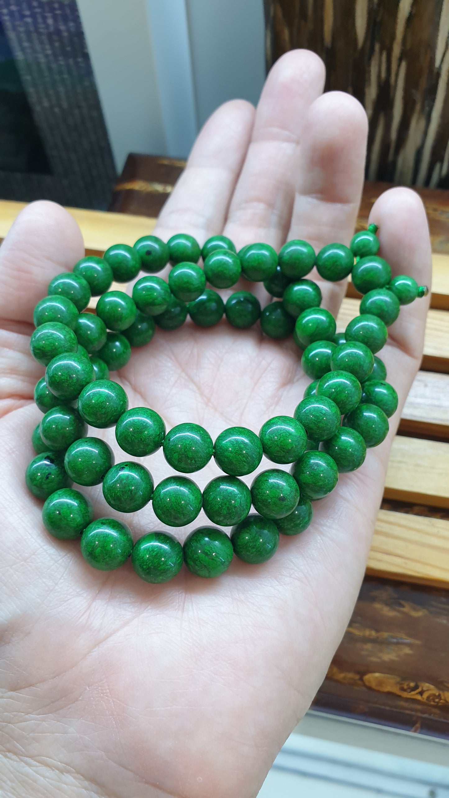 Mawsitsit Jade Beaded Necklace 24inch Fei Cui Type A from Myanmar