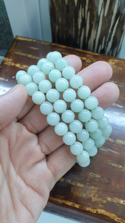 Type A Natural Silky Green Jadeite 17cm Bracelet Myanmar Origin
