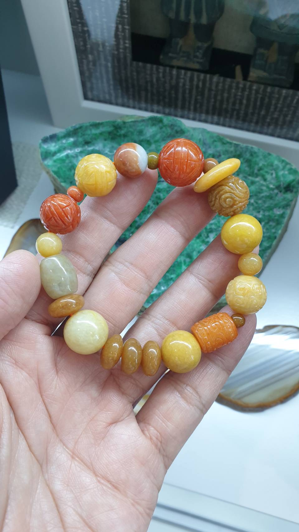 Natural Honey Jade 17cm Bracelet - Type A Myanmar Jadeite Mixed Beads