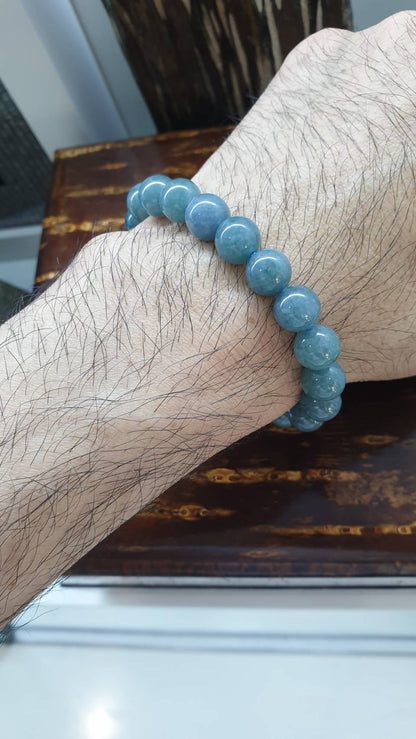 Olmec Blue Jade 17cm Bracelet - Type A Natural Guatemala Jadeite 10mm Beads