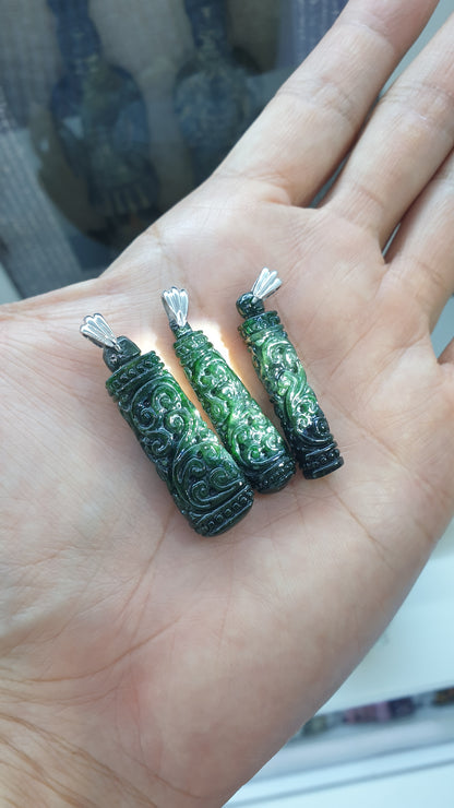 Black Jade Ru Yi Pendant (Selection) | Fei Cui - Type A Jade | Sterling Silver