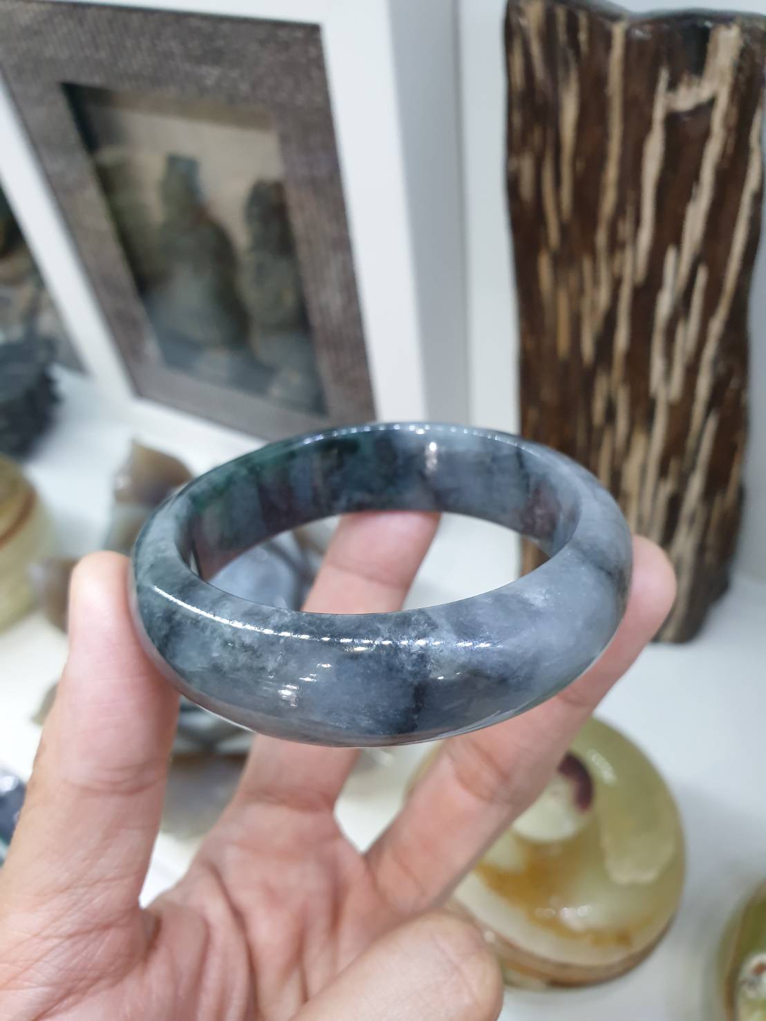 Smoky Gray Jade Type Bangle S55 Type A Myanmar Natural Jadeite Everyday Bracelet