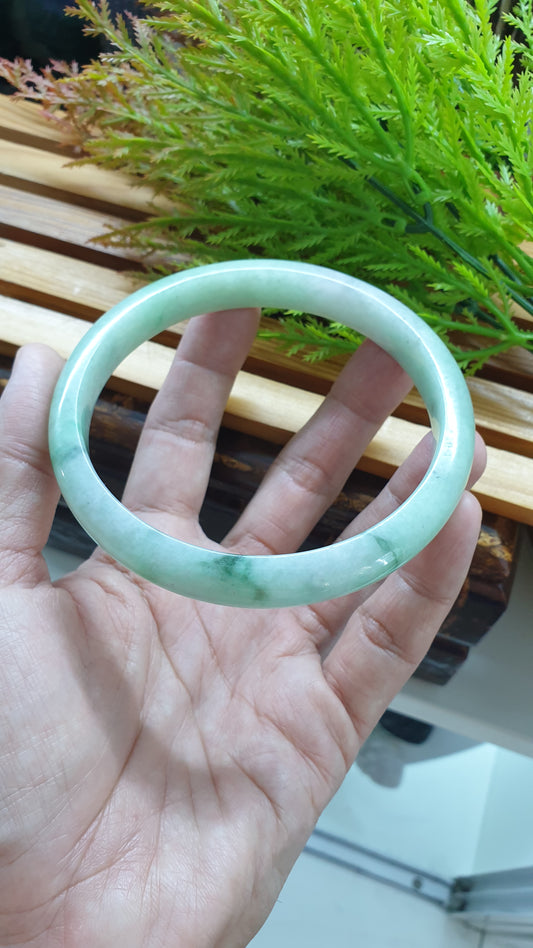 Plus Size Pastel Green Jade Bangle S84 Type A Authentic Myanmar Jadeite Vintage Bracelet