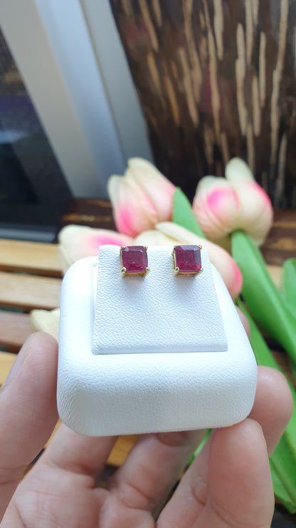 14K Gold Ruby Princess Stud Earrings Natural Gemstones and Solid Gold