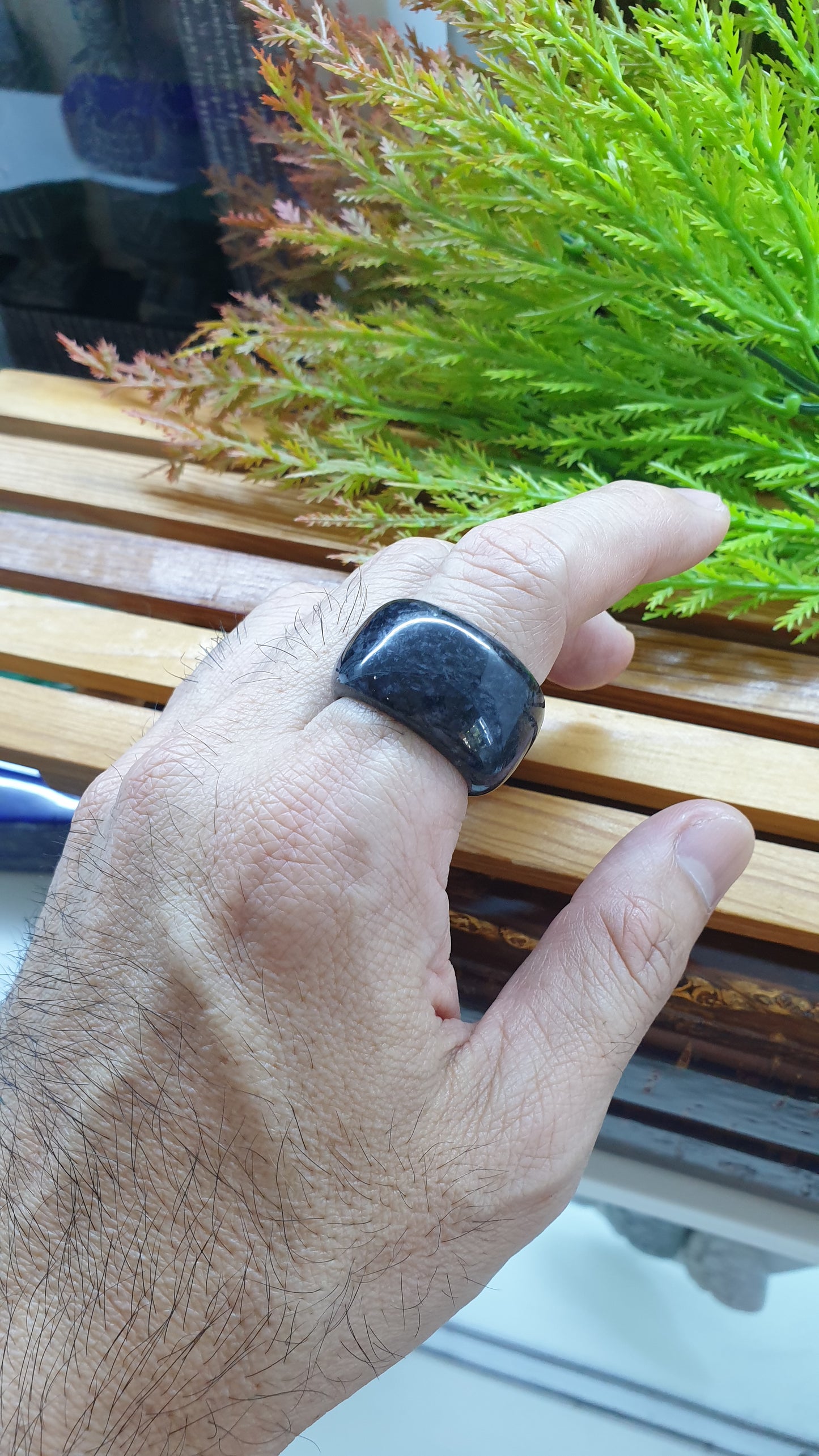 Black Jade Thumb Ring 10.5US Type A Natural Myanmar Jadeite