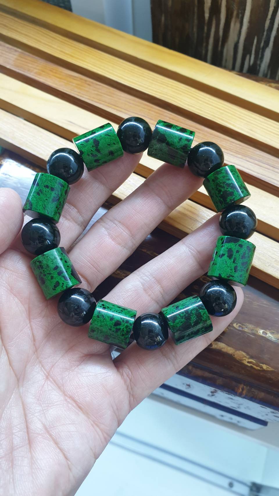 Mawsitsit Jade Bracelet 18 cm - Natural Stone Cylinder Beads 14 mm