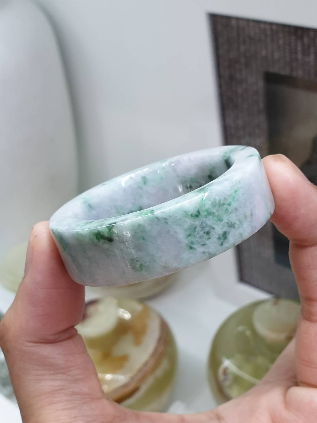 Kiddie Size Jade Bangle S39 S42 Type A Myanmar Jadeite Natural Green Speckled