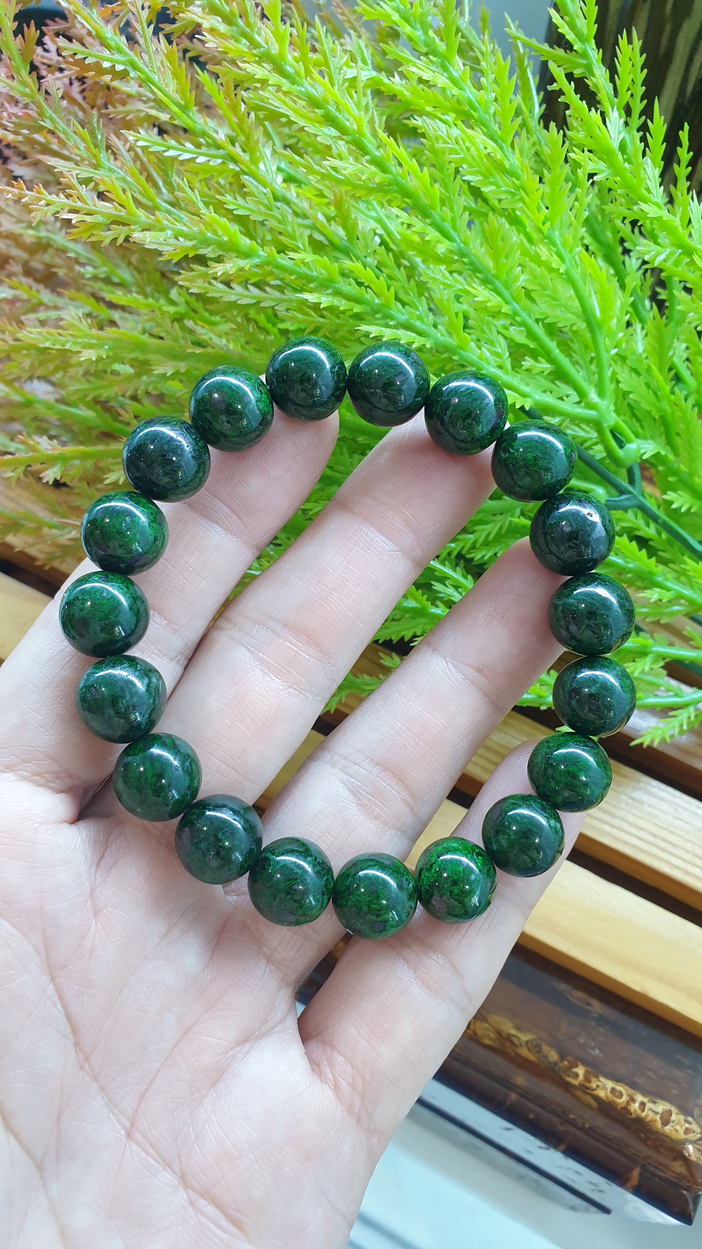 Mawsitsit Vintage Beads Bracelet 17cm Fei Cui Deep Chrome Green Natural Stone