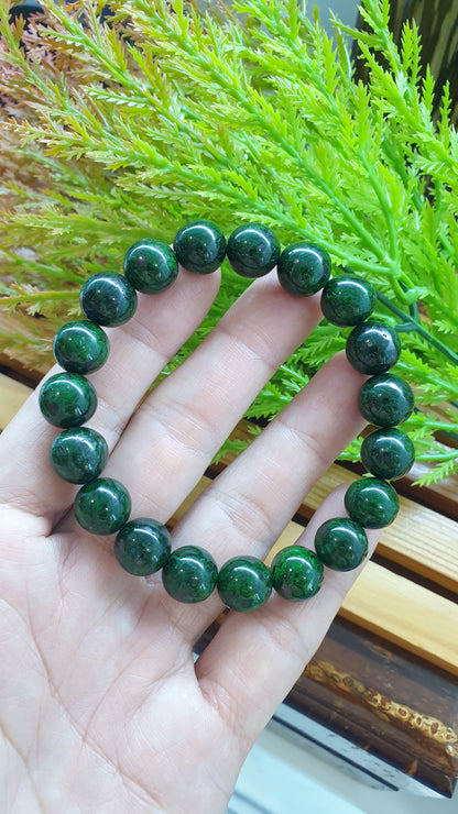 Mawsitsit Vintage Beads Bracelet 17cm Fei Cui Deep Chrome Green Natural Stone