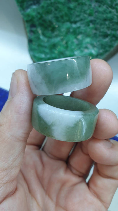 Marbled Green Jade Archers Ring 12.25US 12.75US Fei Cui Type A Natural Myanmar Jadeite