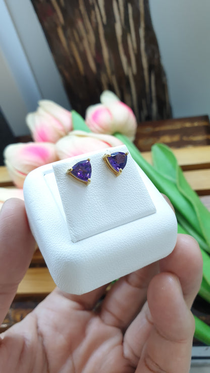 14K Gold Amethyst Stud Earrings Natural Gemstones and Solid Gold
