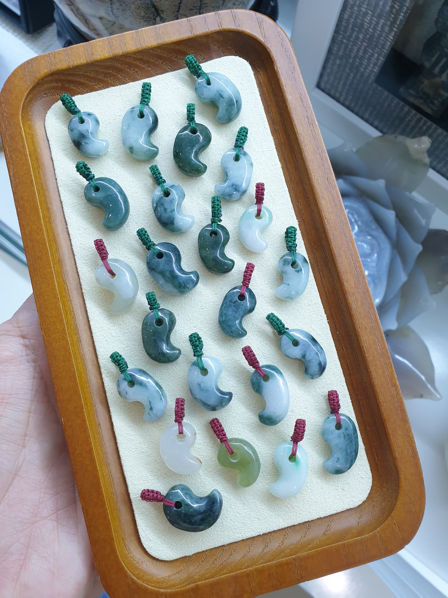 Jade Yin Yang Pendant (Random Pick) | Fei Cui - Type A Jadeite | Handwoven Thread Bail