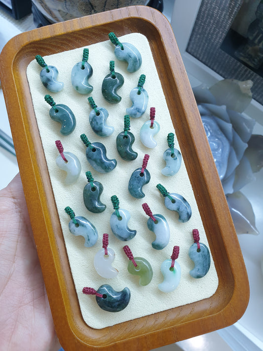 Jade Yin Yang Pendant (Random Pick) | Fei Cui - Type A Jadeite | Handwoven Thread Bail