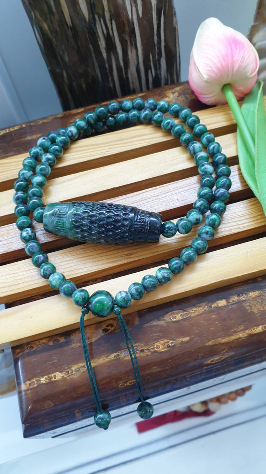 Vintage Jade Beads Necklace 24 inch - Fei Cui Type A Natural Jadeite