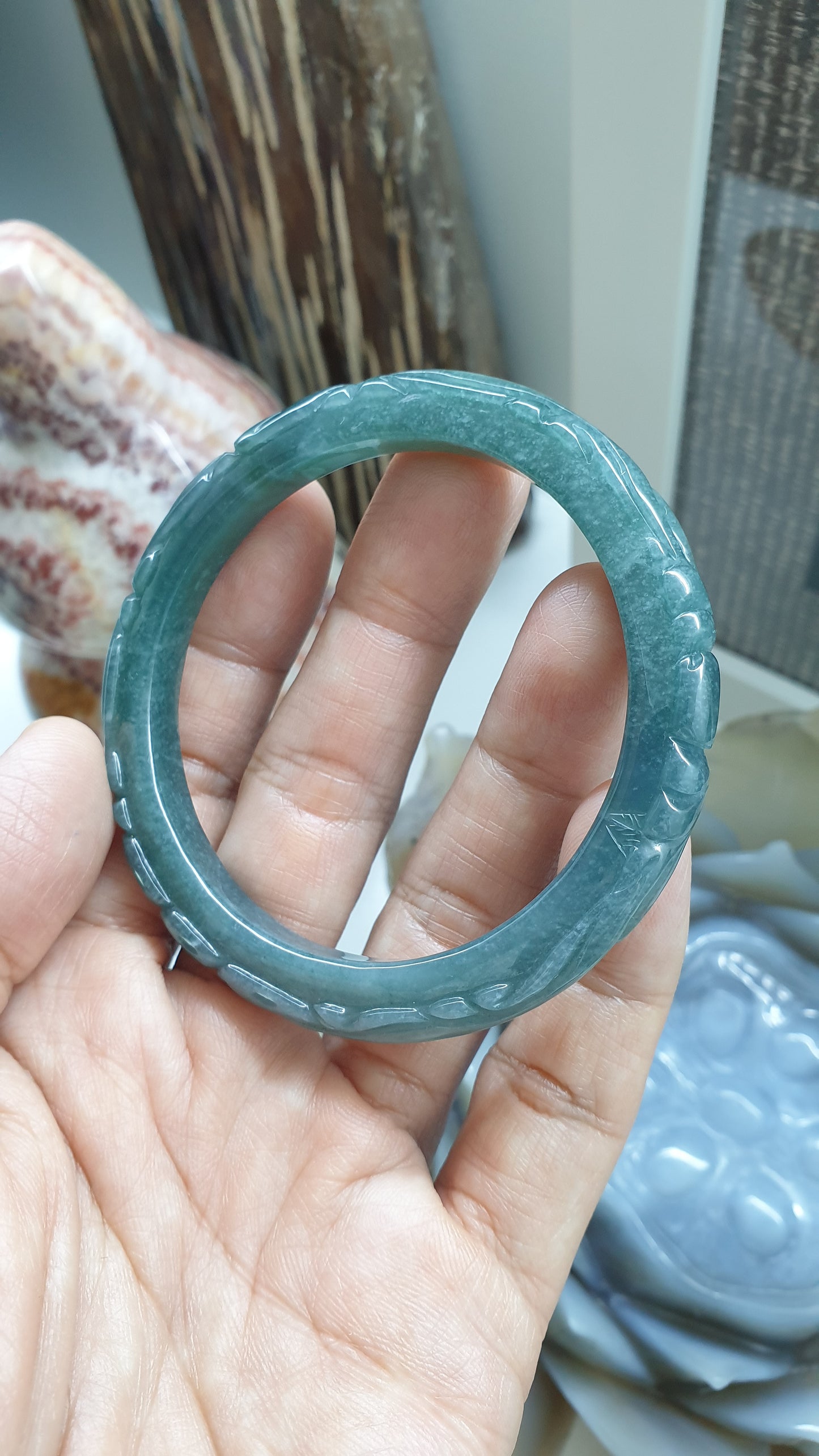Blue Jade Phoenix Bangle S59 Type A Natural Jadeite