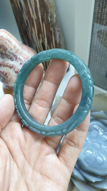 Blue Jade Phoenix Bangle S59 Type A Natural Jadeite