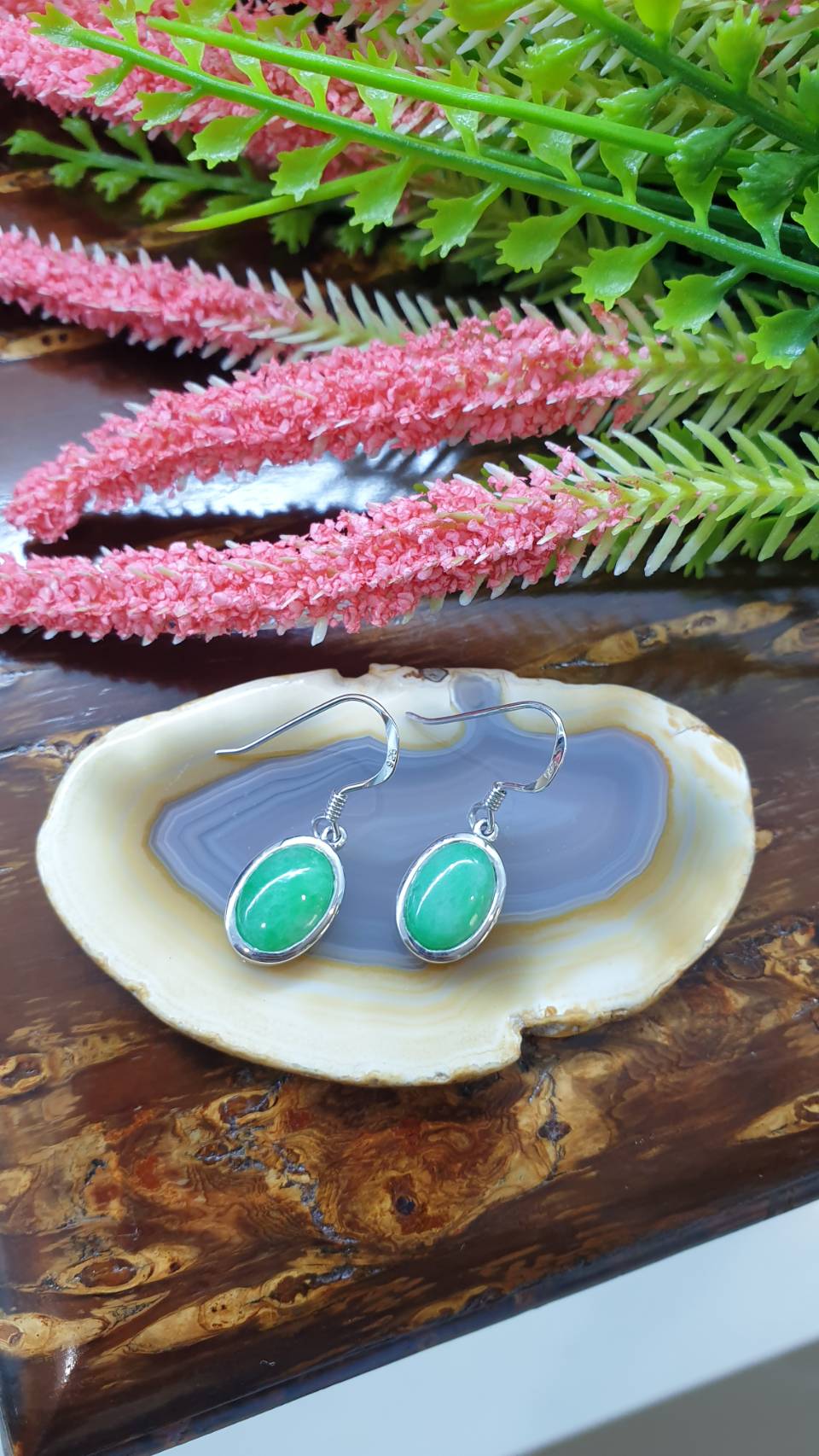 Apple Green Jade Sterling Silver Hook Earrings Fei Cui Type A Natural Jadeite