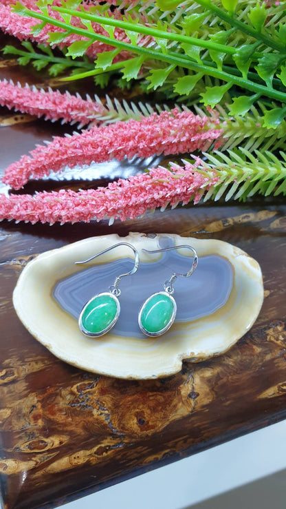 Apple Green Jade Sterling Silver Hook Earrings Fei Cui Type A Natural Jadeite