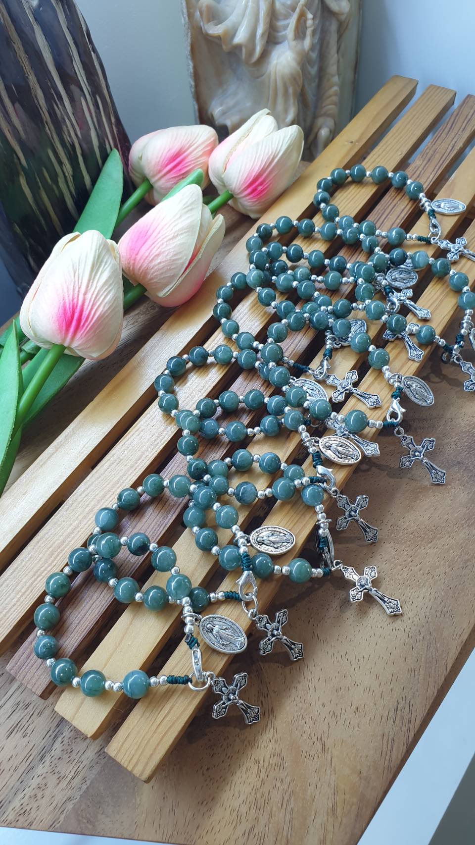 Jade One Decade Rosary Type A Myanmar Jadeite Natural Green