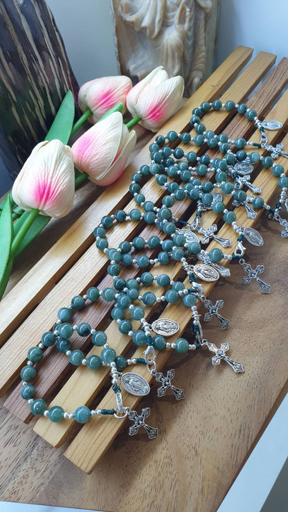Jade One Decade Rosary Type A Myanmar Jadeite Natural Green
