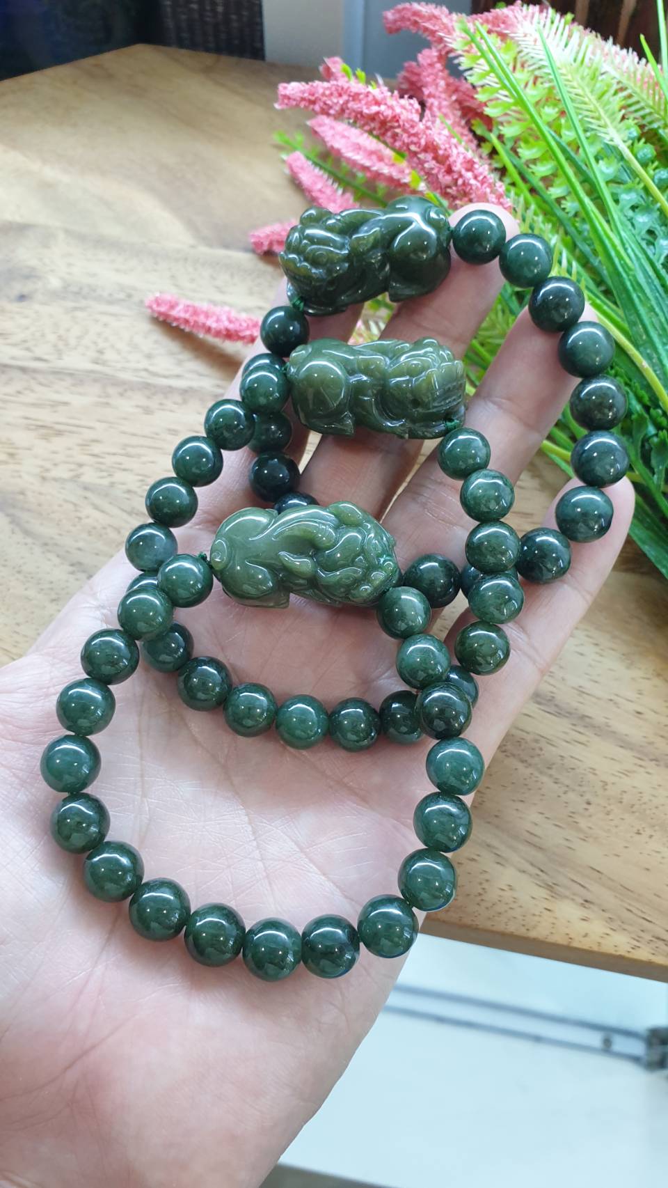 Jade Pixiu Wealth Bracelets 17cm Deep Green Fei Cui Type A Natural Jadeite