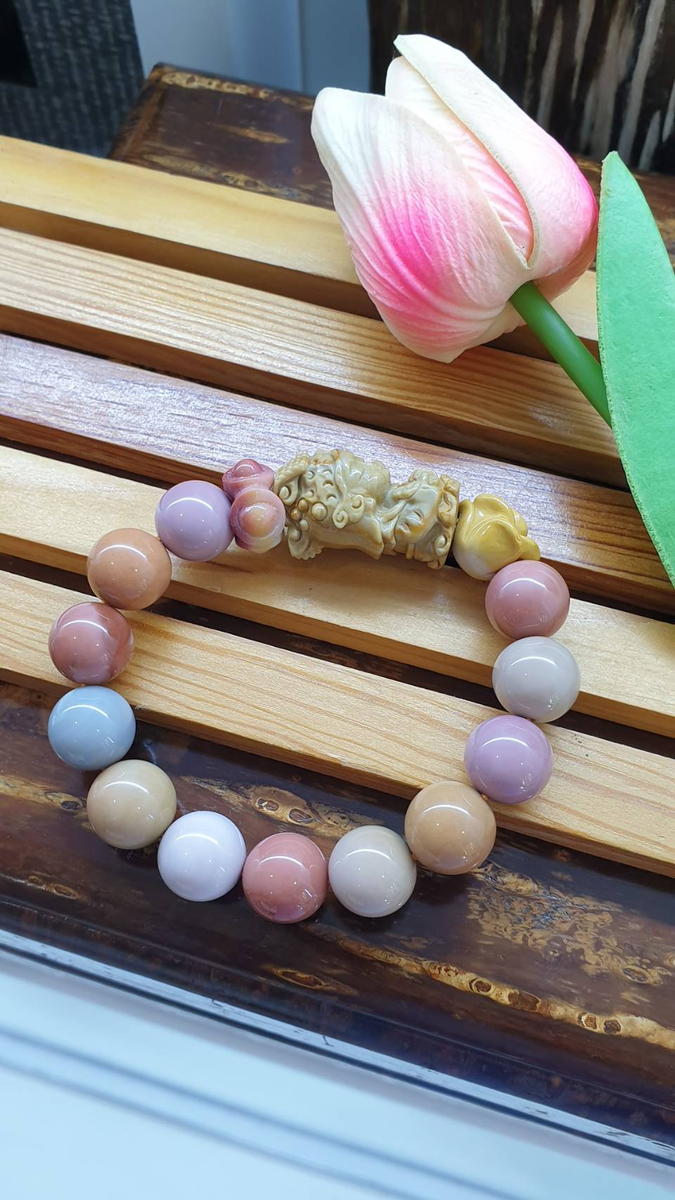 Alxa Jasper Quan Yin Bracelet 17cm - Natural Gemstones in Rich Earth Tone Colors