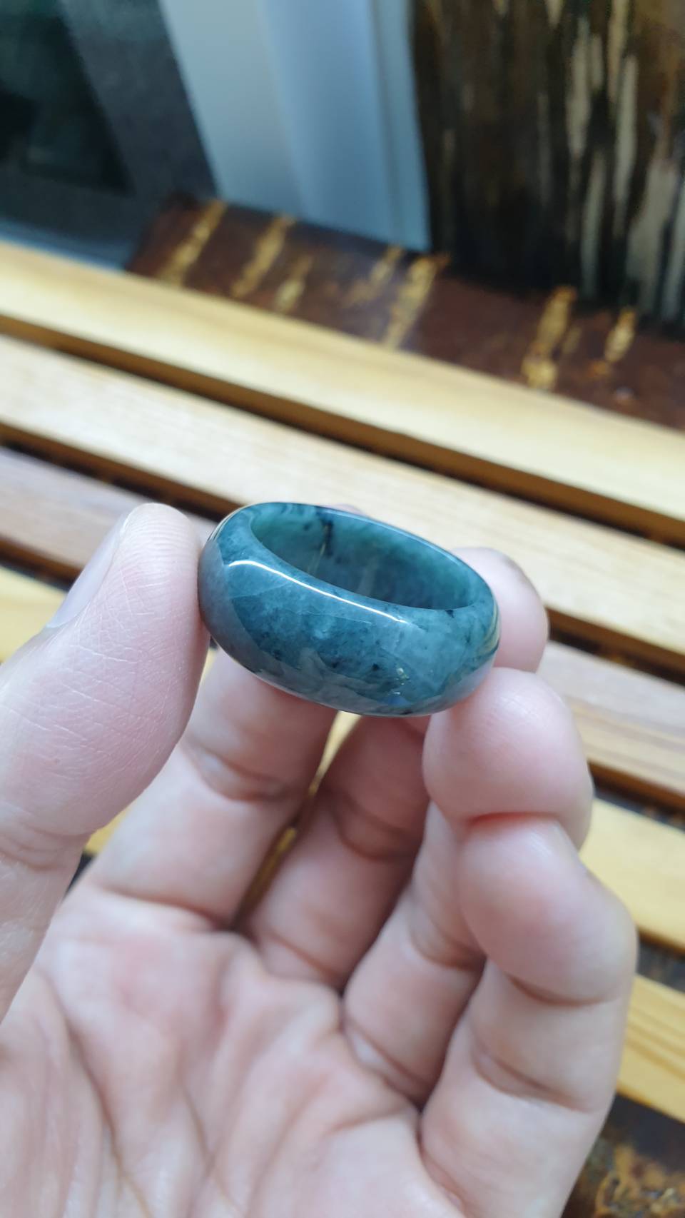 Natural Jade Plus-Size Ring 12.5 US - Type A Natural Jadeite Gray Blue