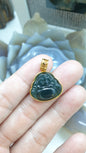 Blue Jade Happy Buddha Pendant | 18K Gold Setting | Wealth & Fortune Jewelry