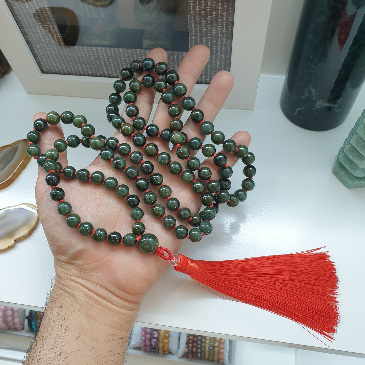 108 Beads Jade Japa Mala | Green Jadeite Beads - Type A | Handcrafted Meditation Beads