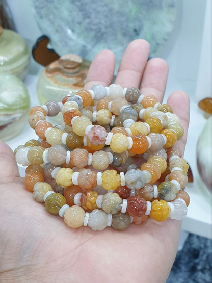 Lotus Beads Lucky Charm Bracelets 16 cm - Natural Gemstones and White Jadeite