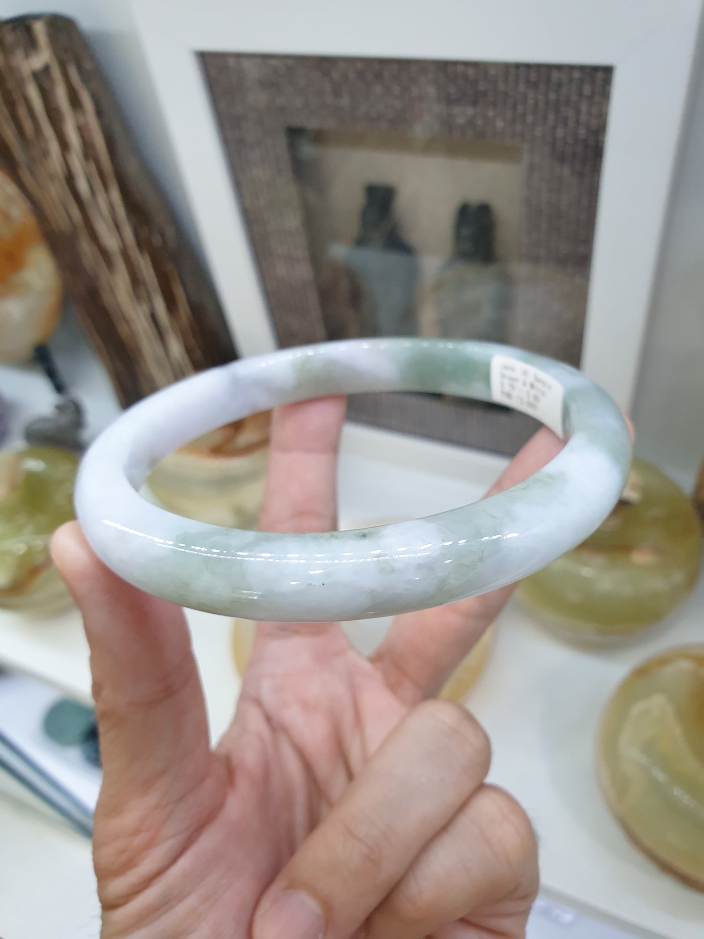Plus Size Marbled Green Jade Bangle S80.5 Myanmar Natural Jadeite Type A