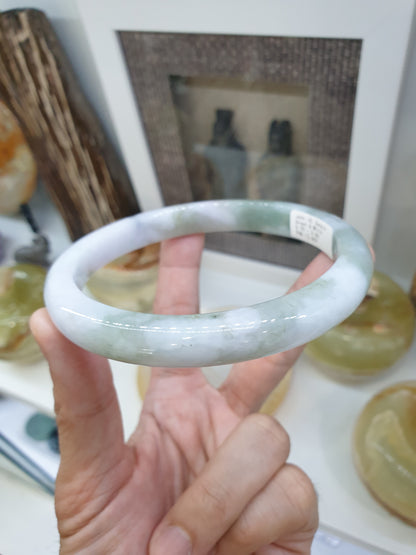 Plus Size Marbled Green Jade Bangle S80.5 Myanmar Natural Jadeite Type A