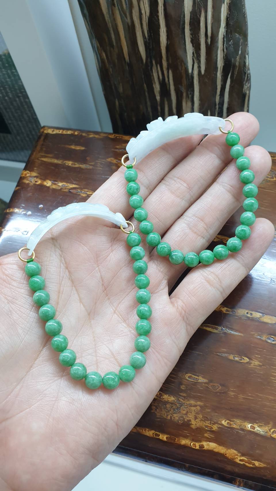 Jade Pixiu Bracelets 16cm Natural Green and White Myanmar Jadeite