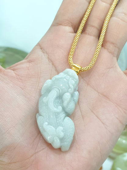 🐉White Jade Pixiu Pendant | Solid 9K Gold | Type A Natural Jadeite