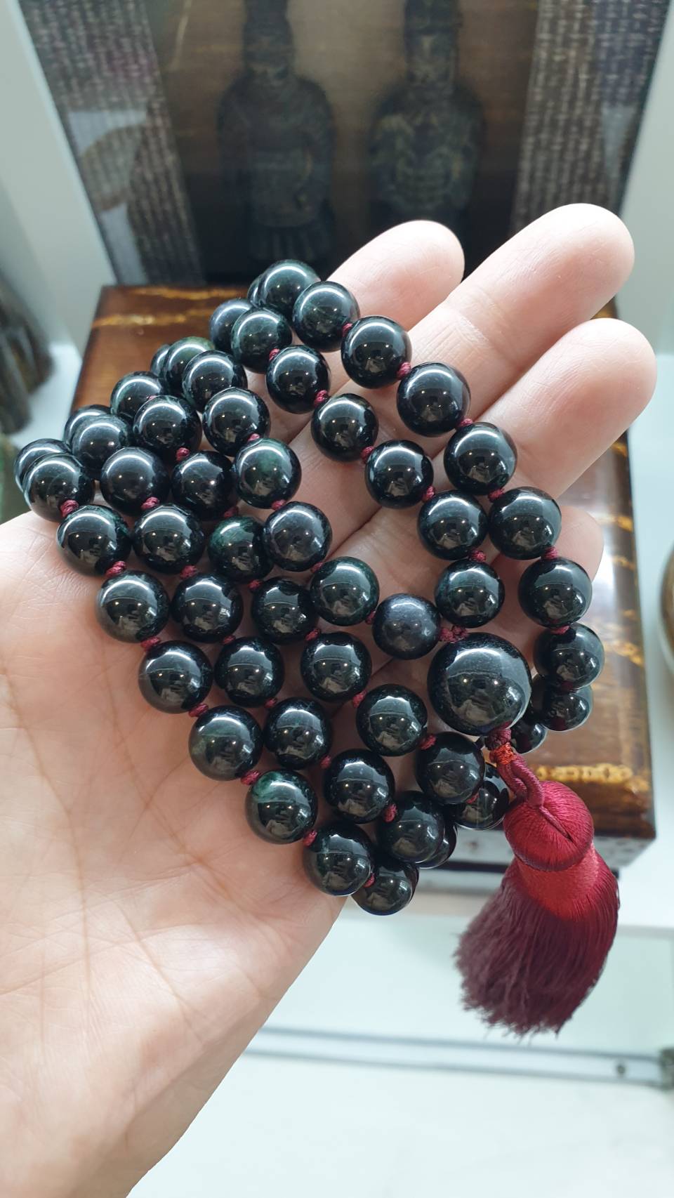 108 Black Jade Beads Japa Mala - Handcrafted Meditation Beads | Type A Natural Jadeite