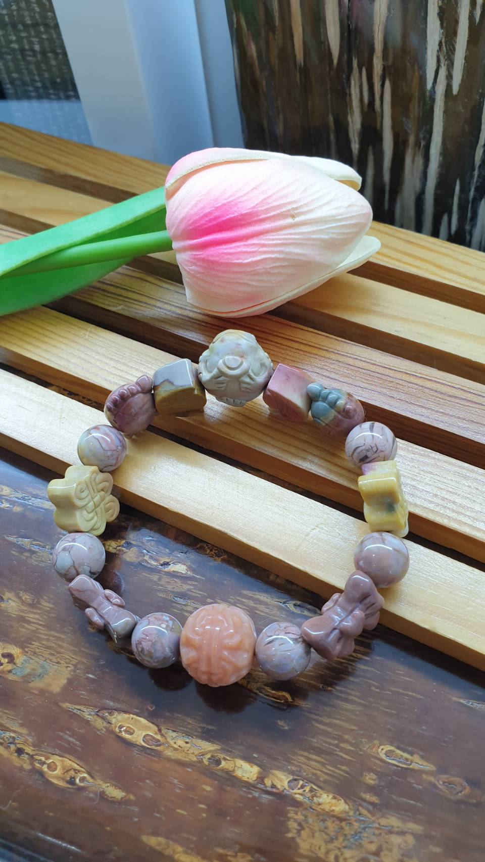 Alxa Jasper Money Toad Bracelet 16 cm - Natural Semiprecious Stones
